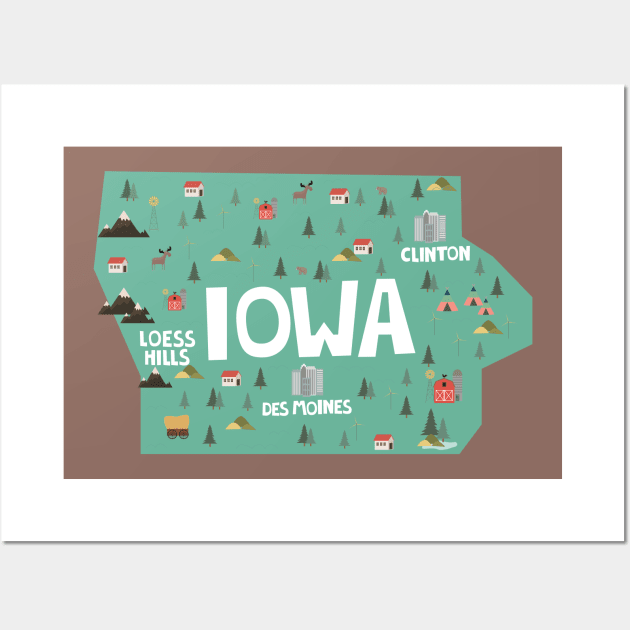 Iowa State USA Illustrated Map Wall Art by JunkyDotCom
